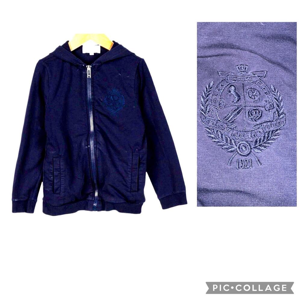 Gucci Girls Cardigan Full Zip Hooded Logo Cotton Blend Sweater Blue Size 4Y